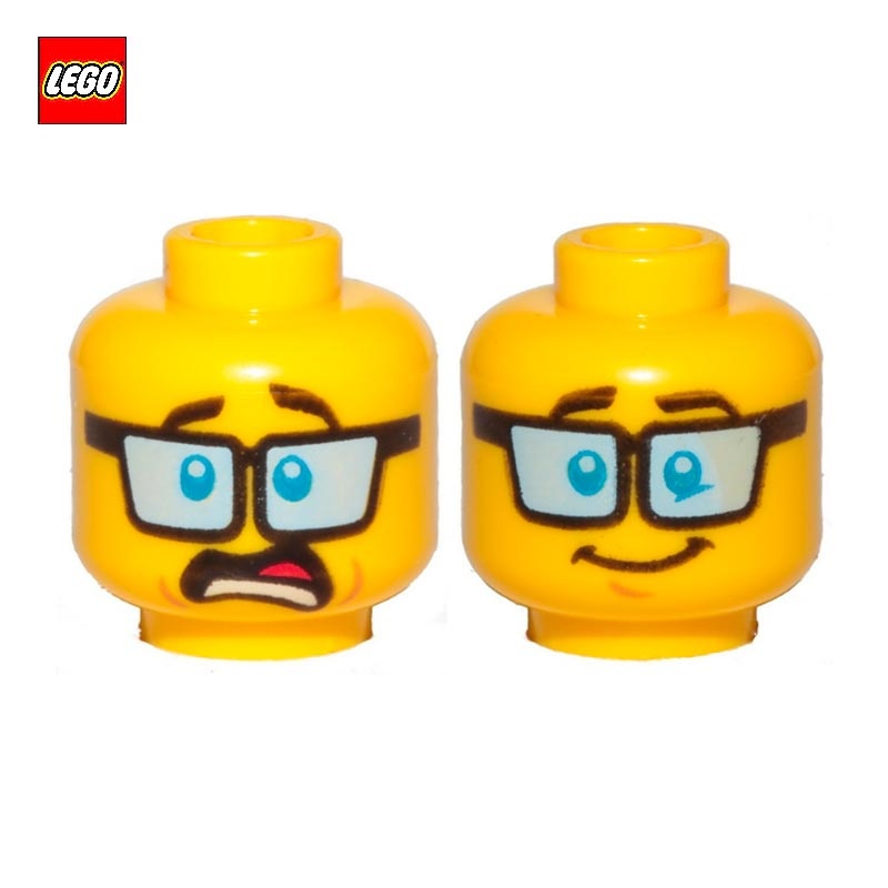 Tête de minifigurine (2 faces) homme souriant / effrayé avec lunettes - Pièce LEGO® 32621