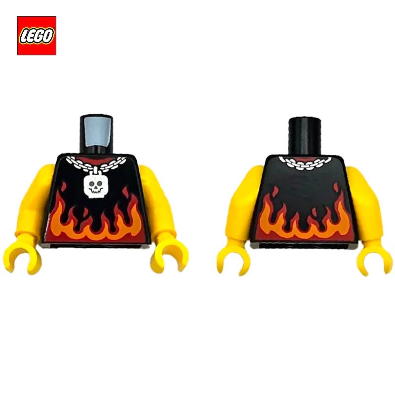 Shirt with Flames and Necklace Skull Pendant - LEGO® Part 76382