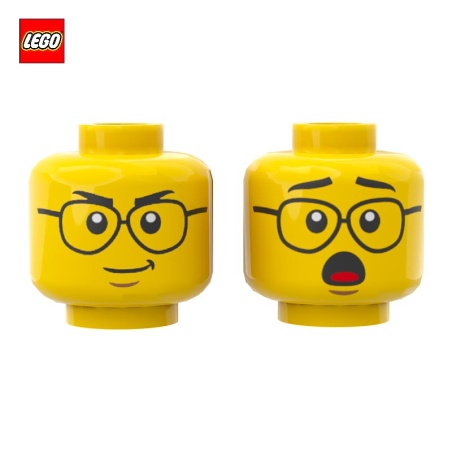 Tête de minifigurine (2 faces) homme à lunettes souriant / étonné - Pièce LEGO® 101419