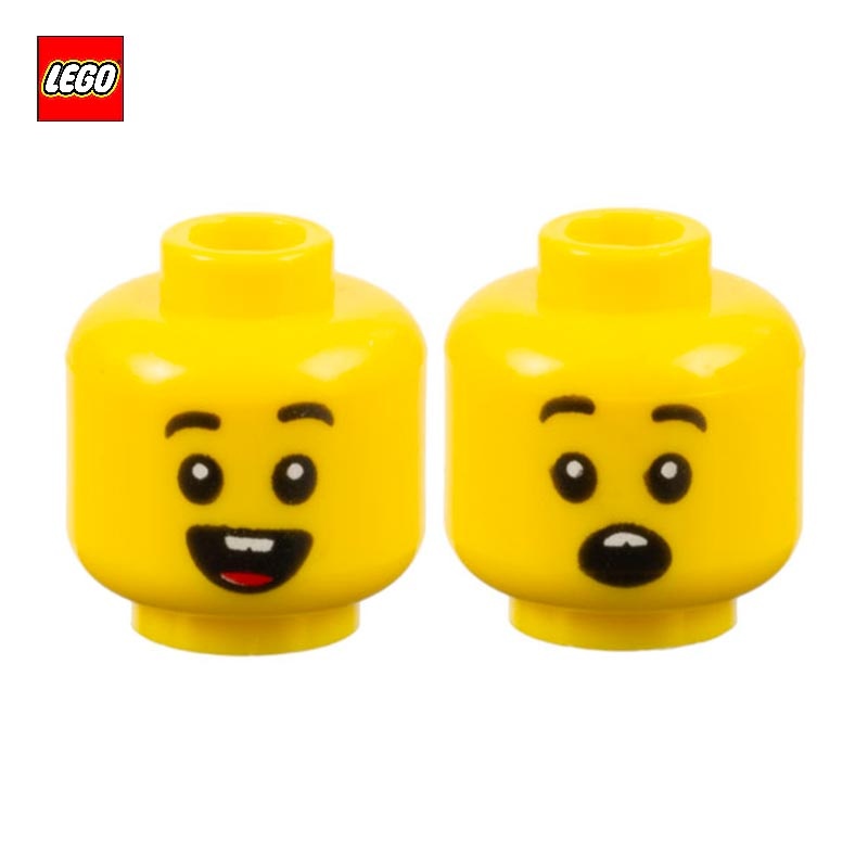 Minifigure Head (2 Sides) Kid Smiling / Shocked print- LEGO® Part 69189