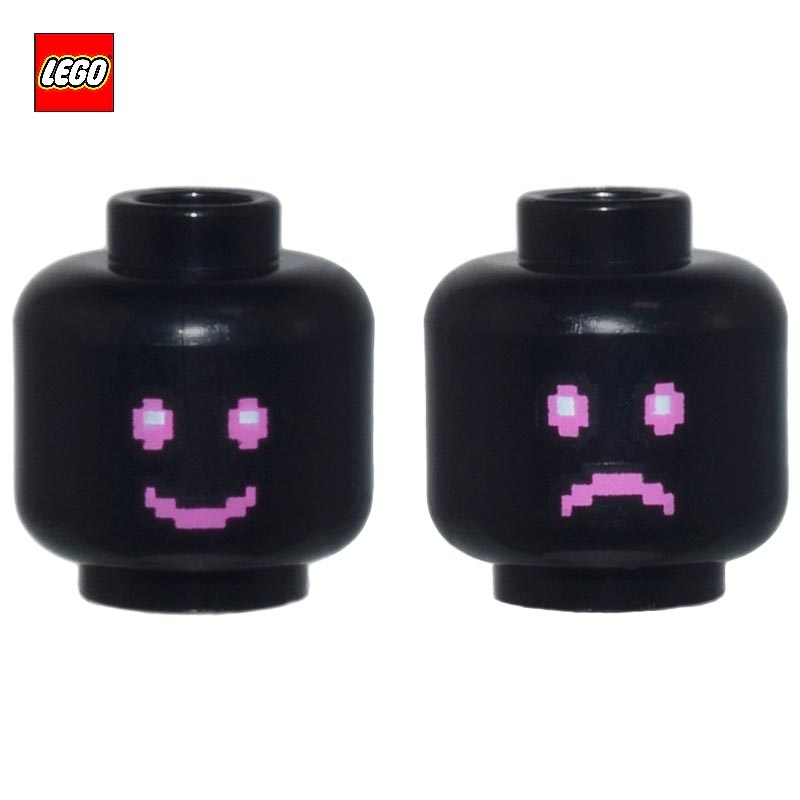Tête de minifigurine (2 faces) sourire / colère pixellisée - Pièce LEGO® 107539