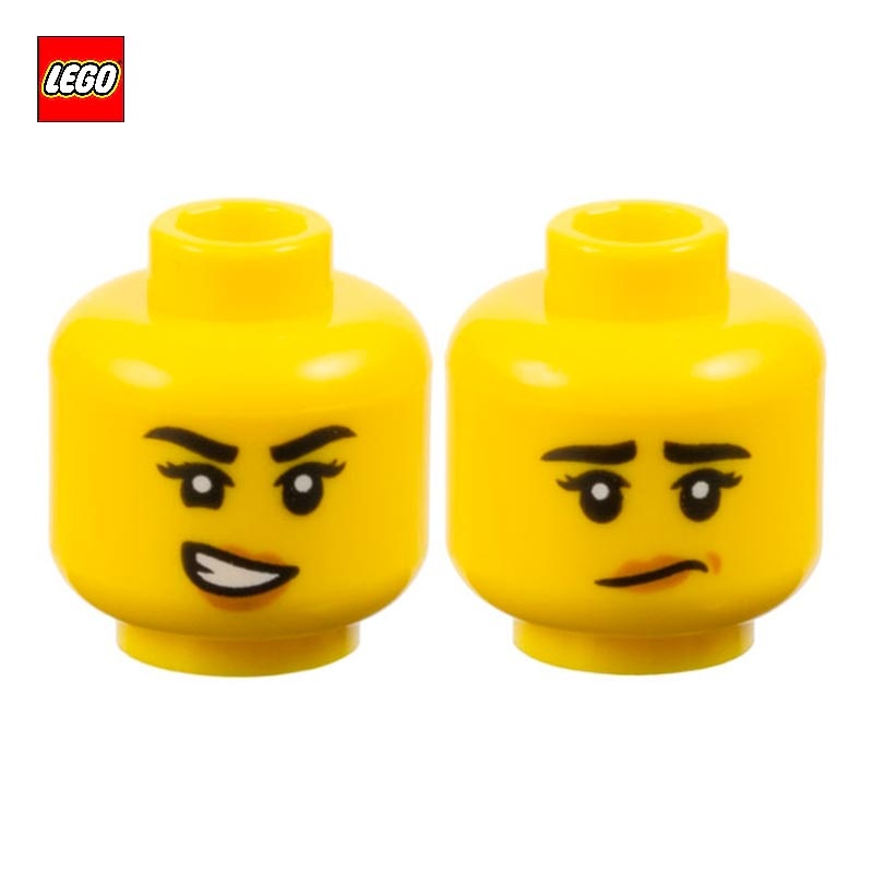 Tête de minifigurine (2 faces) Femme hargneuse / inquiète - Pièce LEGO® 101417