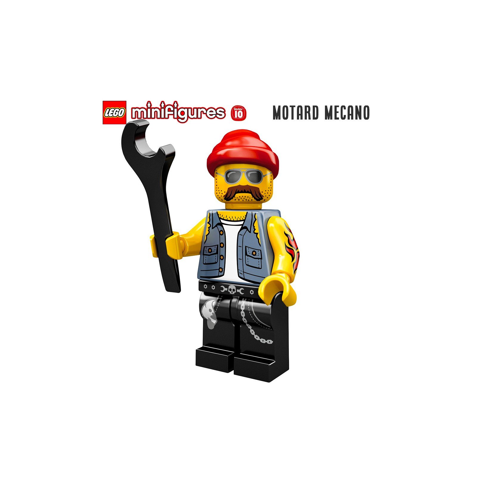 Minifigure LEGO® Série 10 - Le motard mécano - Super Briques
