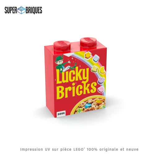 Boîte de céréales 1x2x2 "Lucky Bricks" - Pièce LEGO® customisée