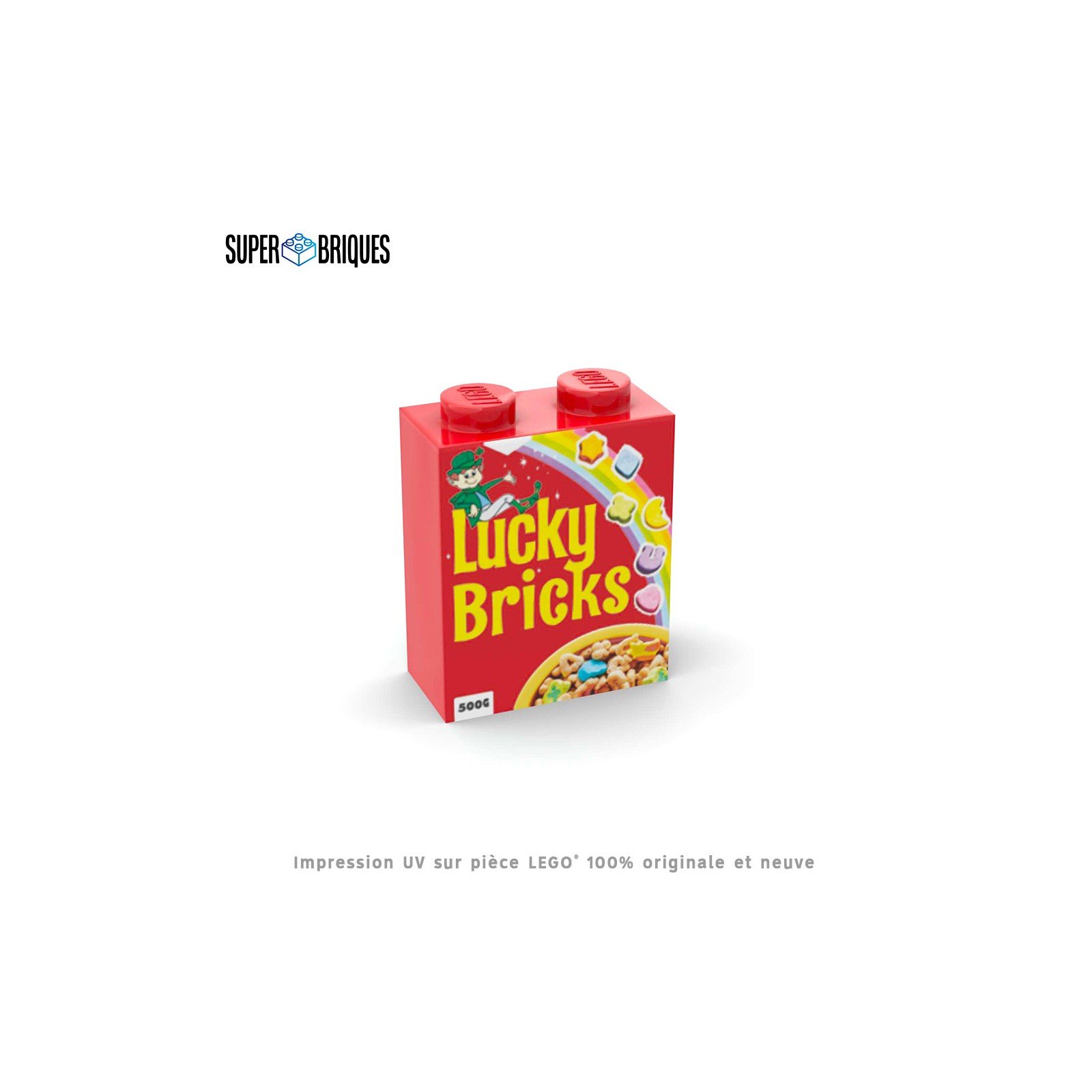 Boîte de céréales 1x2x2 "Lucky Bricks" - Pièce LEGO® customisée