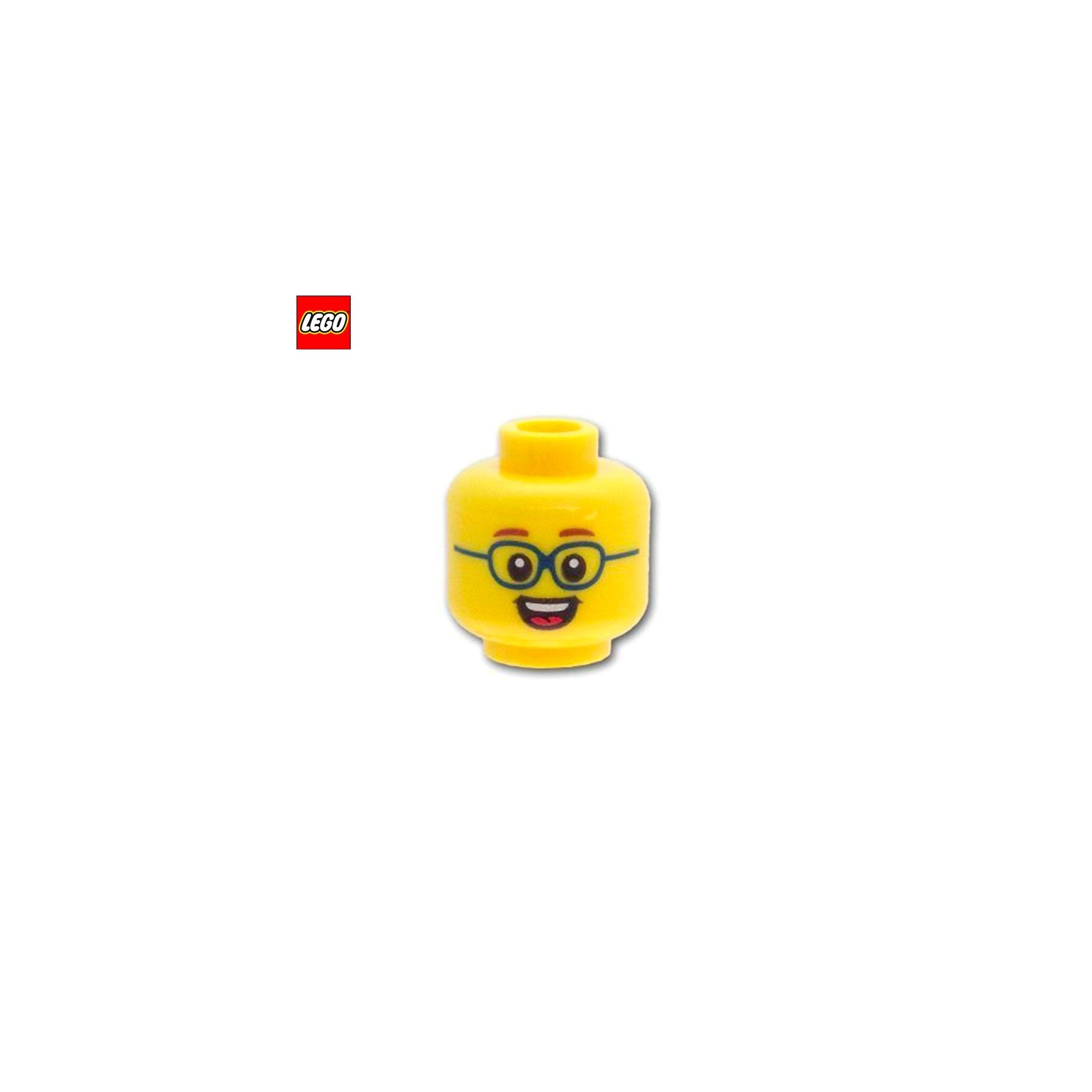 Tête de minifigurine homme à lunettes avec sourire bouche ouverte - Pièce LEGO® 39135