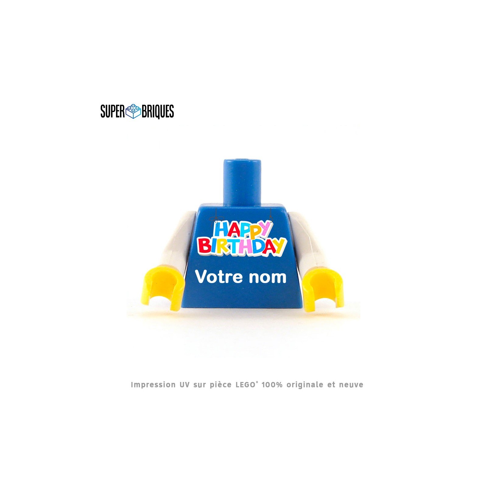 Torse de figurine à personnaliser "Happy Birthday" - Pièce LEGO® customisée