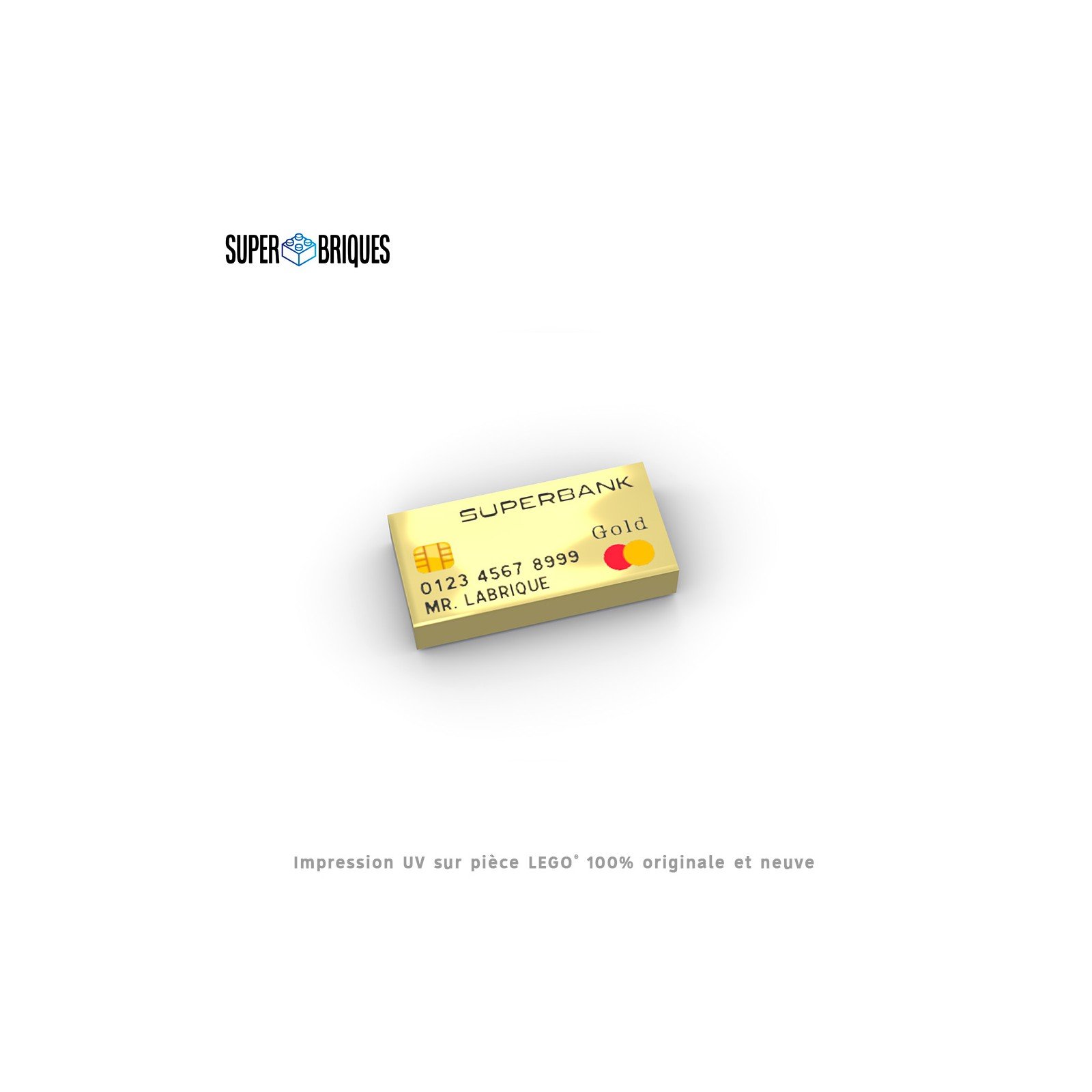 Carte bancaire 1x2 Gold "Superbank" - Pièce LEGO® customisée