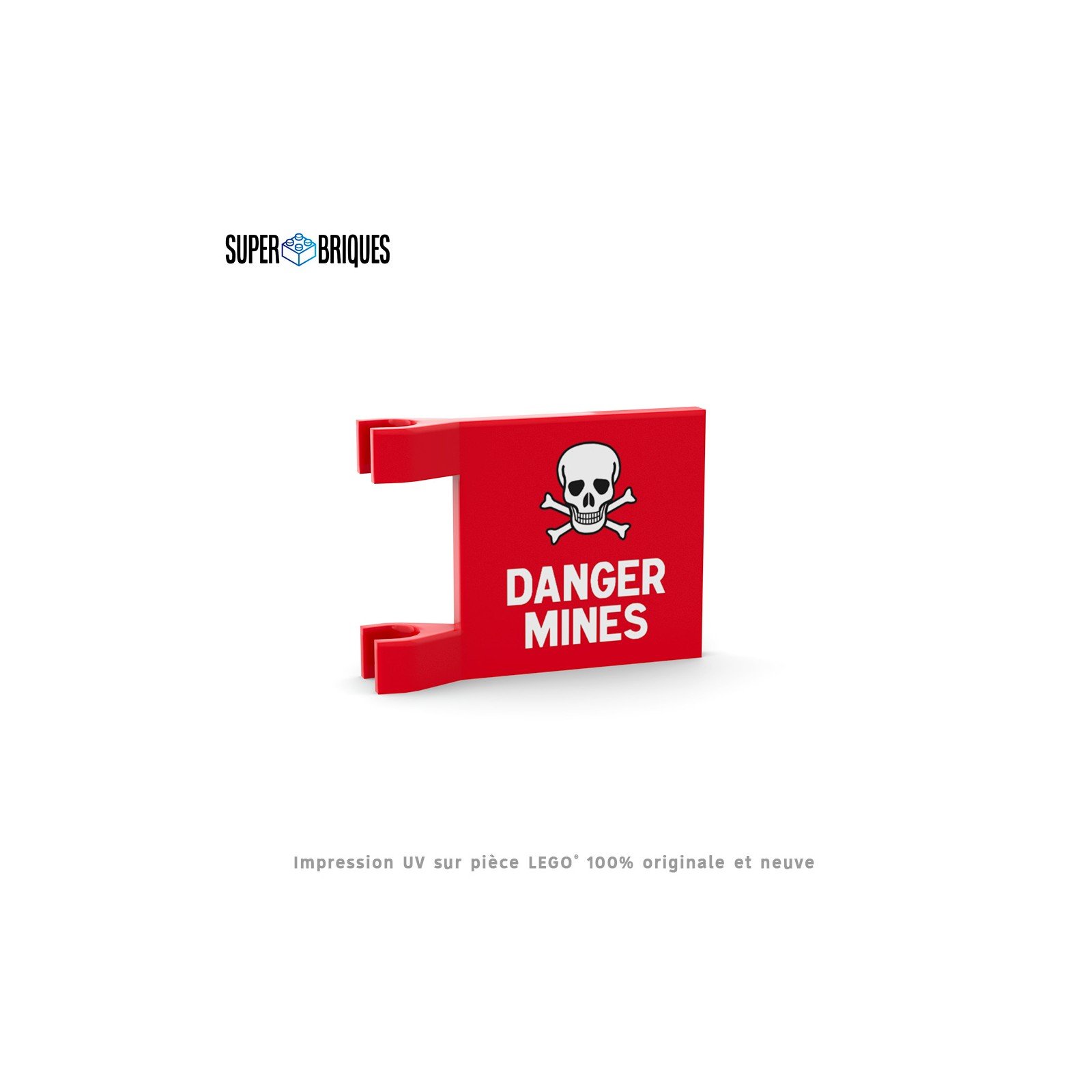 Drapeau "Danger Mines" 2x2 avec clips - Pièce LEGO® customisée