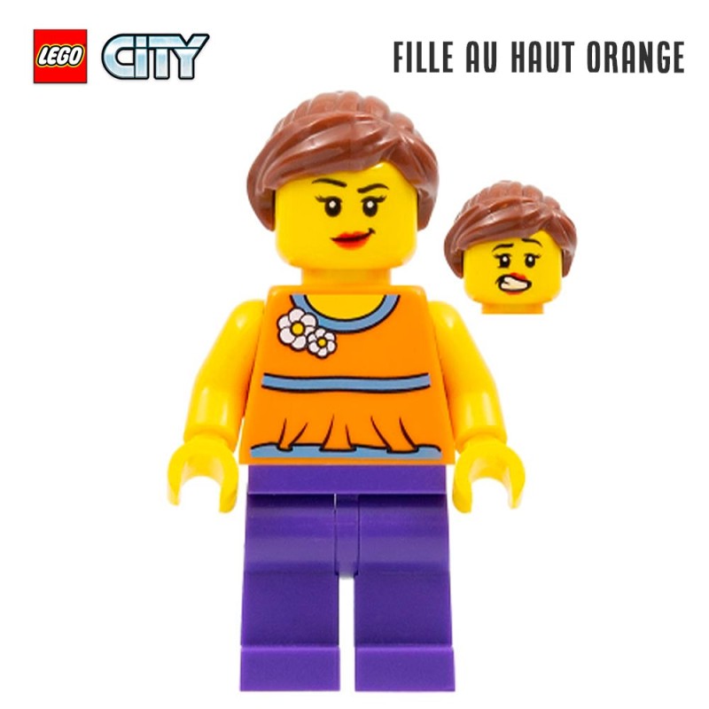 Minifigure LEGO® City - La fille au haut orange - Super Briques